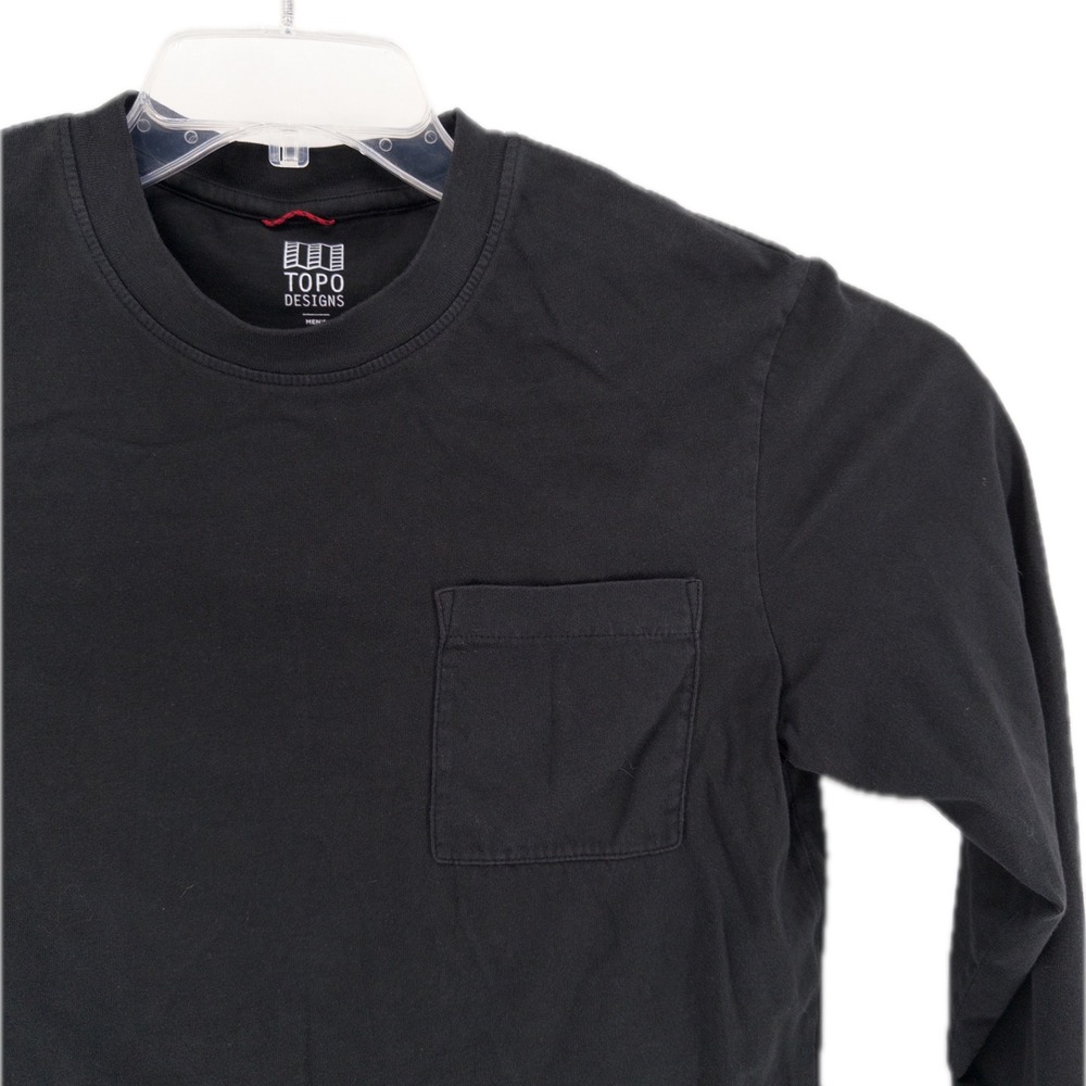 Topo Designs Mens Small Dirt Pocket Tee Black Long Sleeve Organic Cotton Shirt